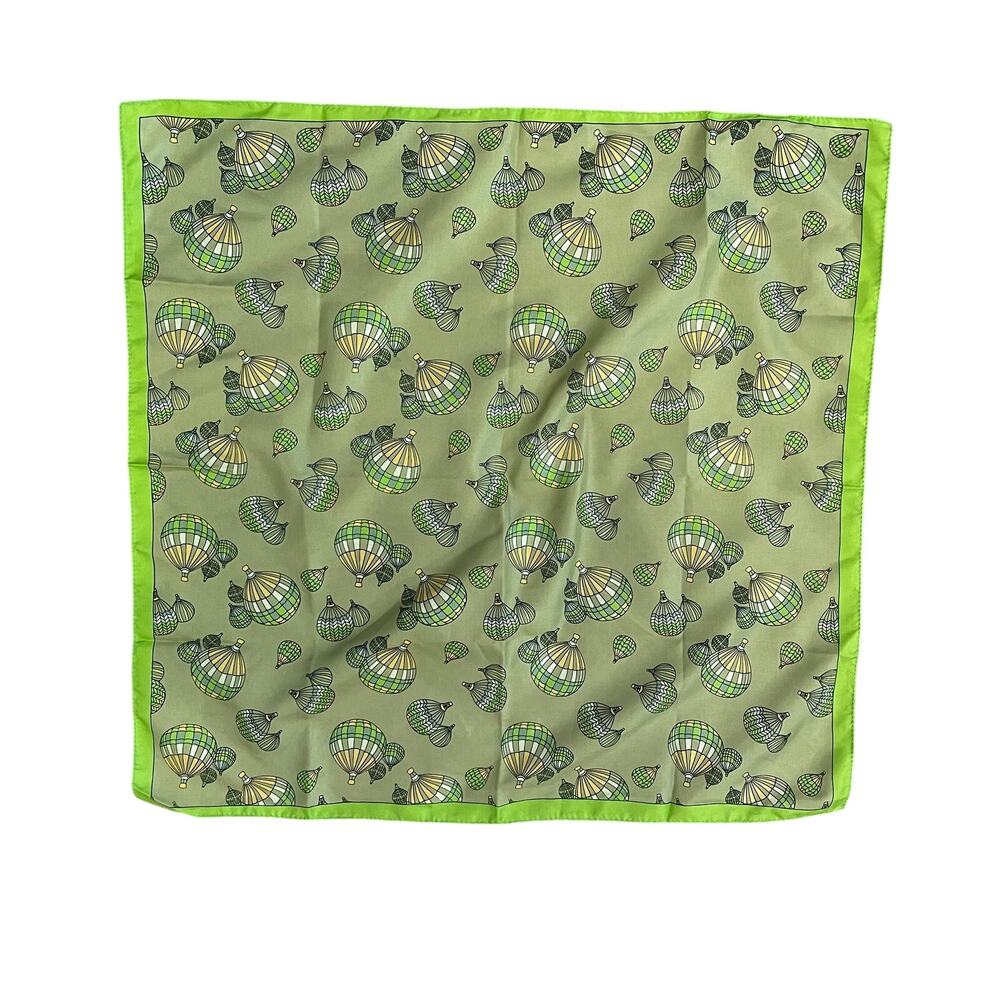 Vintage Old Navy Green Square Scarf, Hot Air Balloon Print, Italy, 17.5"